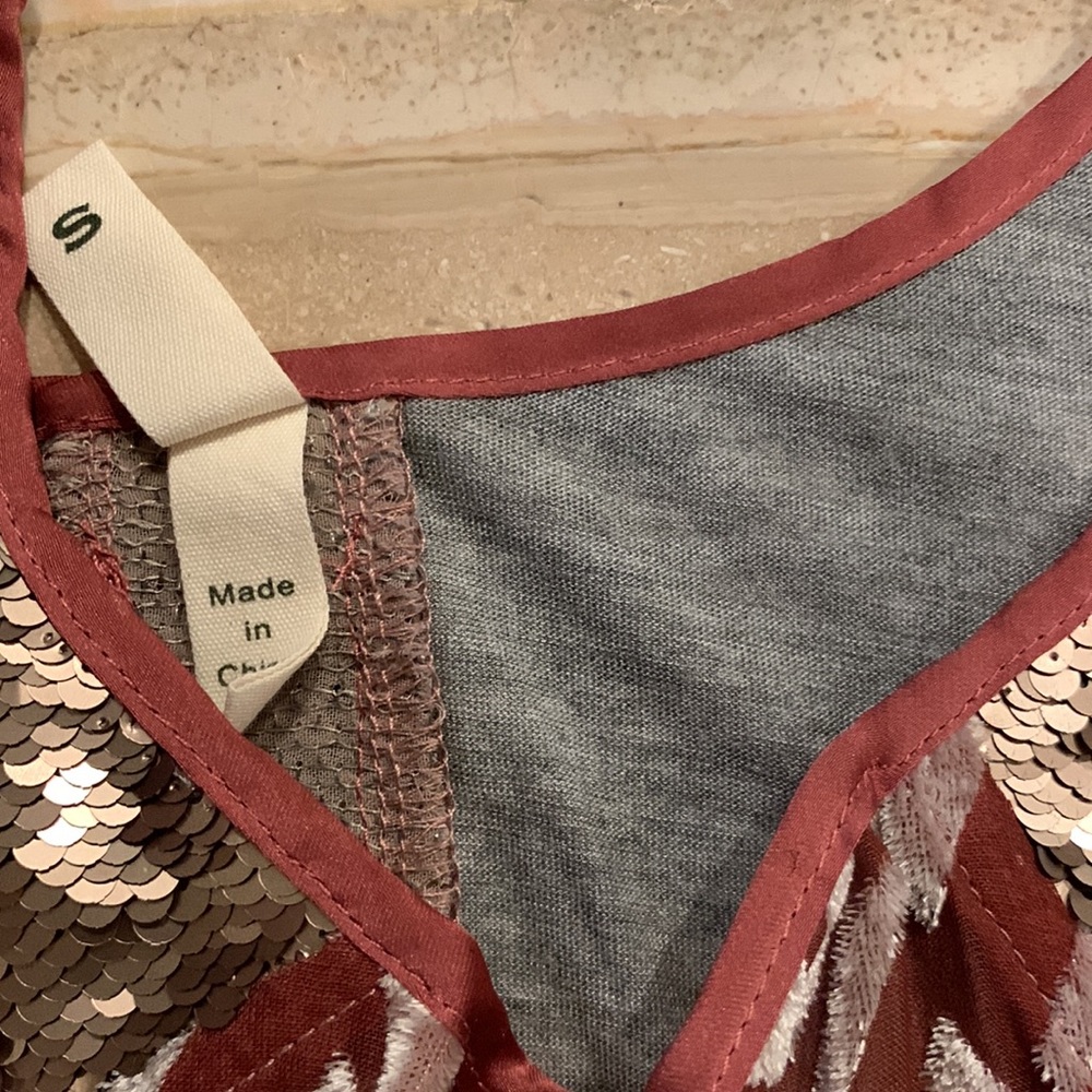 Anthropologie Patchwork Blouse Sequin Diamond Flo… - image 5